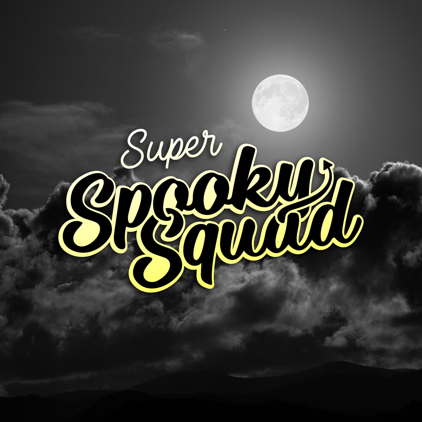 Super Spooky Squad logo over a moonlit cloudscape